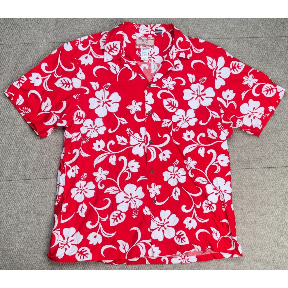 RJC Men's Vintage Button Up Flower Pattern Short Sleeve Shirt Size XL